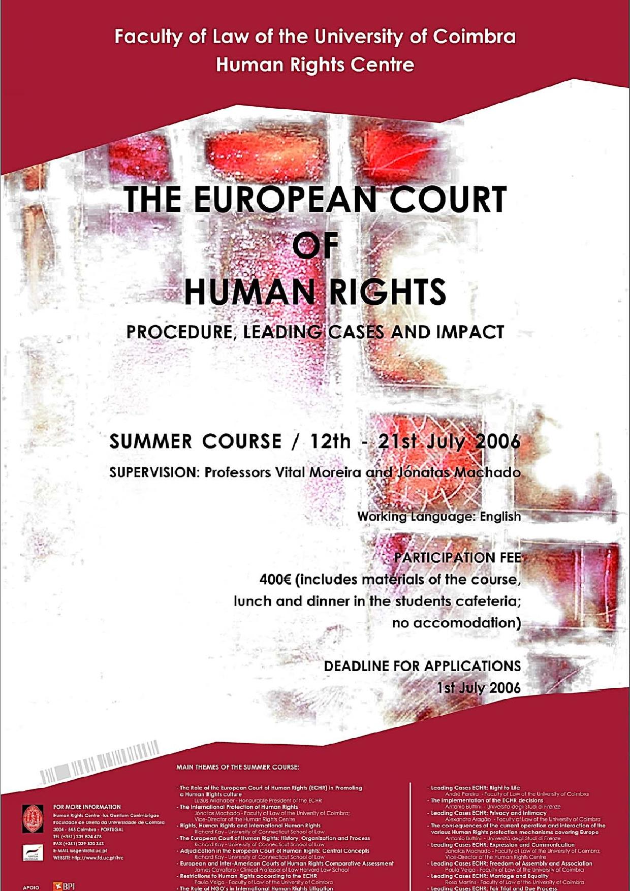 Curso de Verão The European Court of Human Rights procedure, leading cases and impact